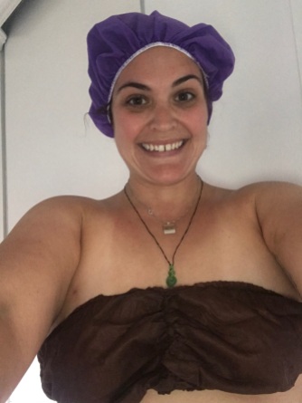 Massage time! This is serious business! I even got a shower cap!